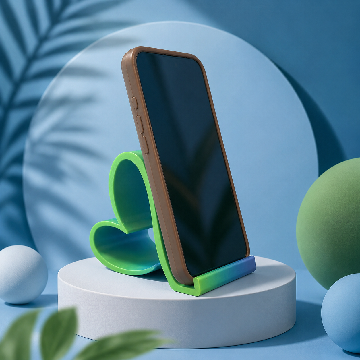 Heart Phone Stand – Blue Green Gradient Desk Holder