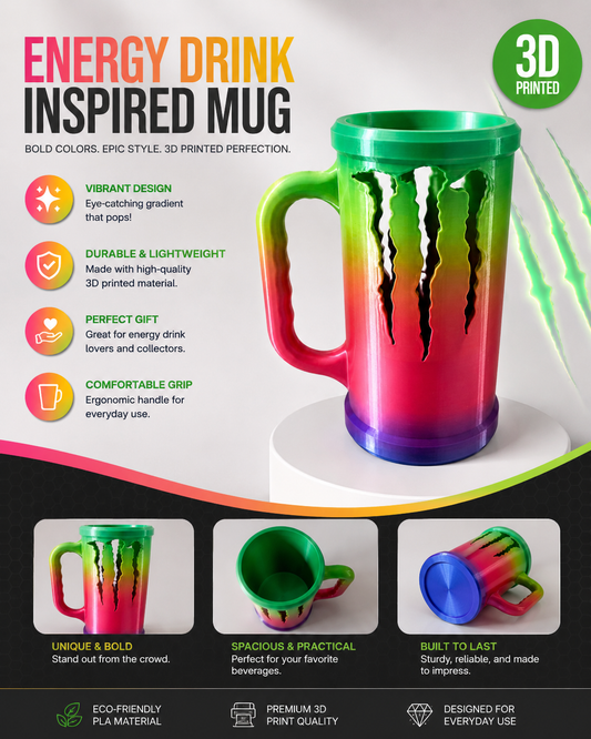 Monster-Inspired 3D Printed Mug – Unique Rainbow Edition