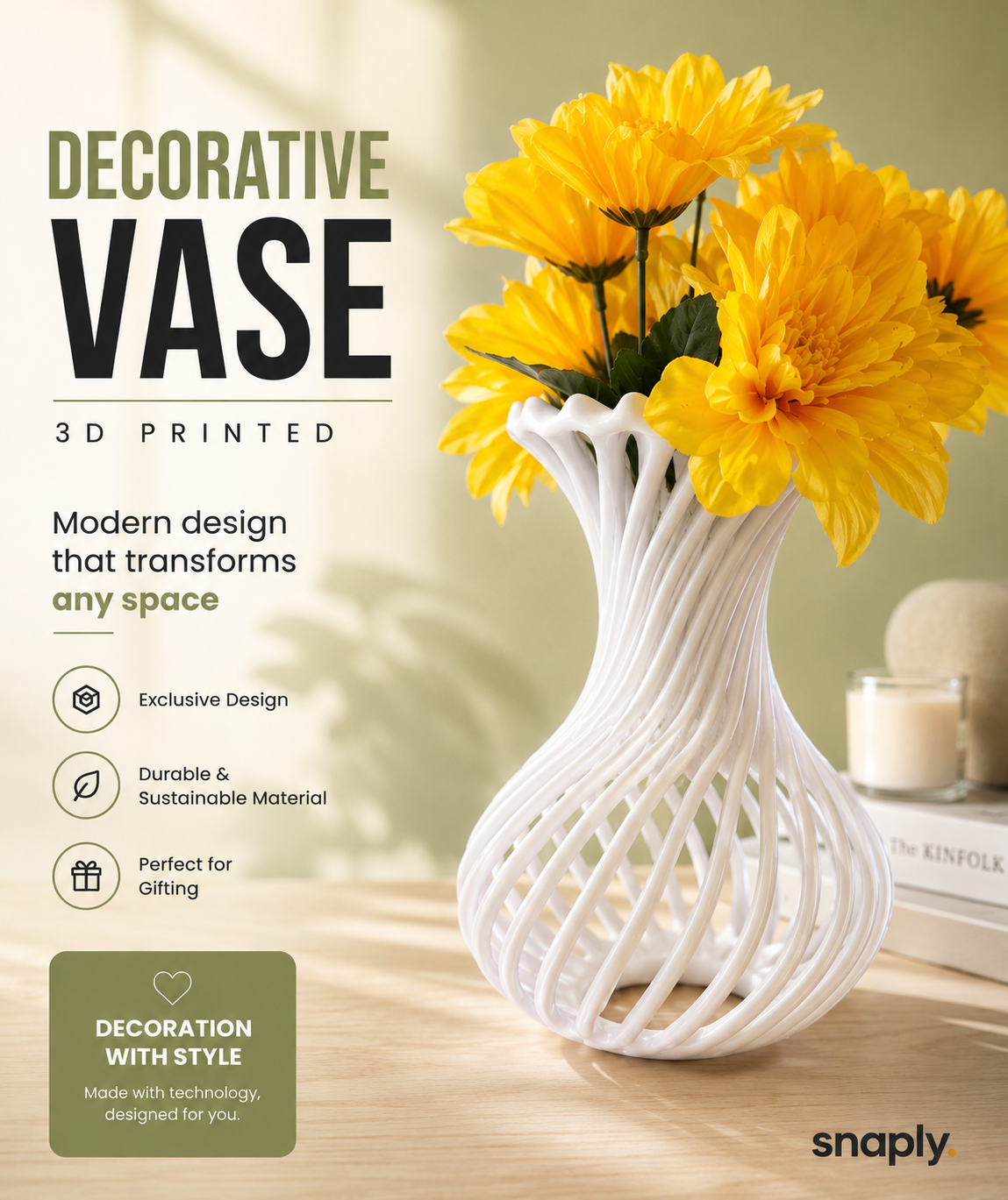 Decorative Spiral Vase – 3D Printed Modern Home Décor