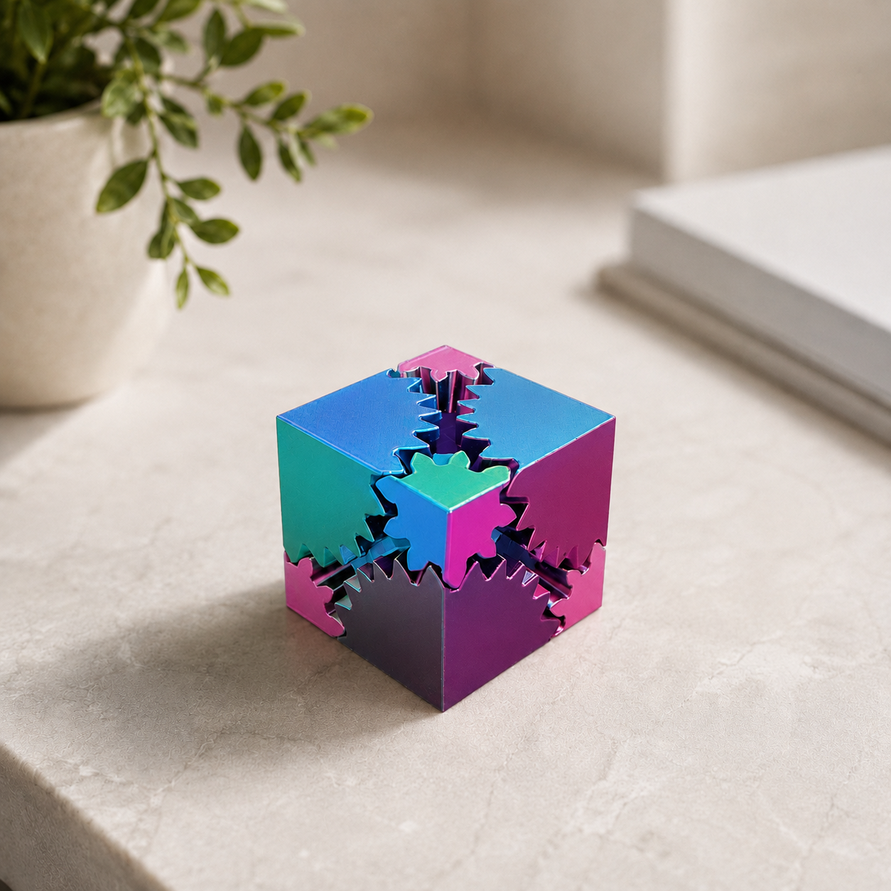 Color Shift Gear Fidget Cube – 3D Printed Puzzle Toy