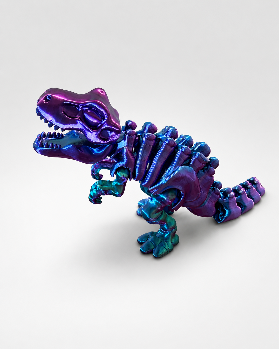 Metallic Rainbow Articulated Dinosaur Skeleton – 3D Printed Collectible