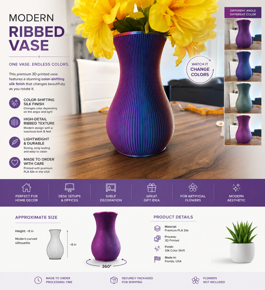 MODERN RIBBED VASE COLOR SHIFTING DECOR